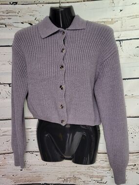 Wilfred Aritzia Merino Wool Cropped Button Front Cardigan Gray Medium